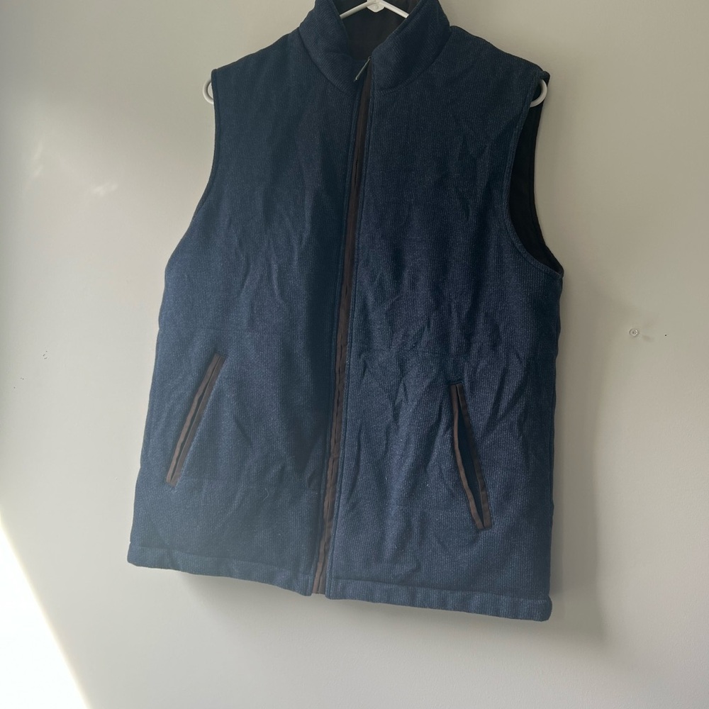 Johnston & Murphy Blue/Brown Reversible Quilted Vest with Stand-Up Collar